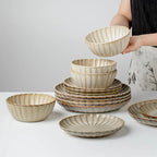 Zenora 12pcs Japanese Floral Embossed Ceramic Dinnerware Set