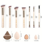 Zenora MAANGE 7pcs Makeup Brush & 12pcs Puff Set with Felt Bag