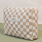 Zenora 3-Piece Quilted & Checkered Makeup Bag Set