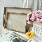 Zenora 2pcs Wooden Tray Set with Faux Leather Pattern