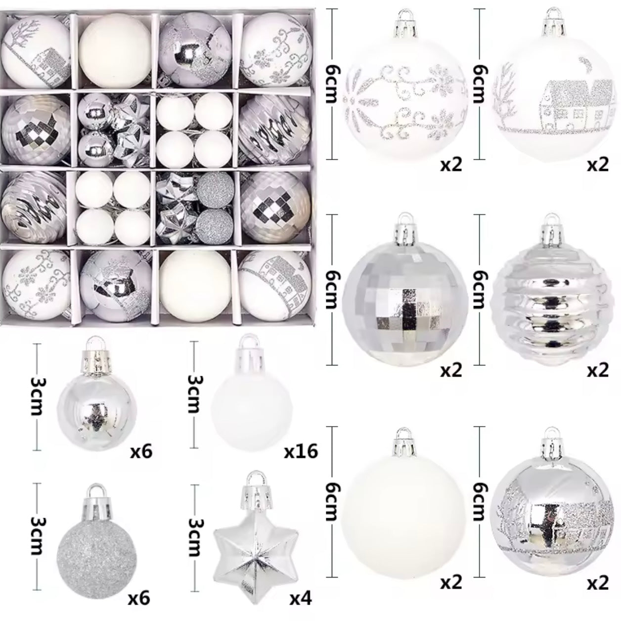 Zenora 44pcs Christmas Ball Hanging Ornaments