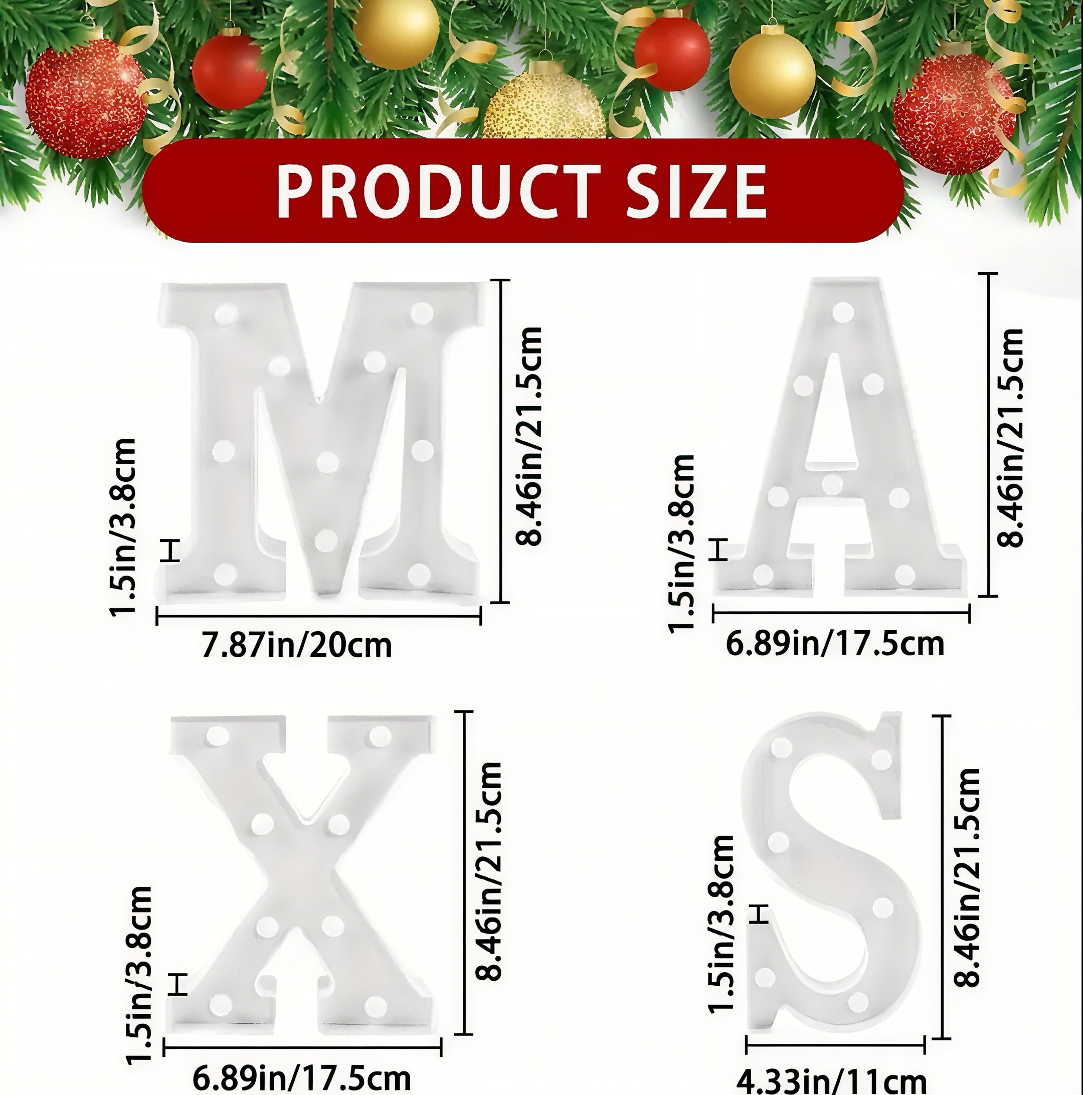 Zenora 4pcs Festive LED XMAS Letter Signs