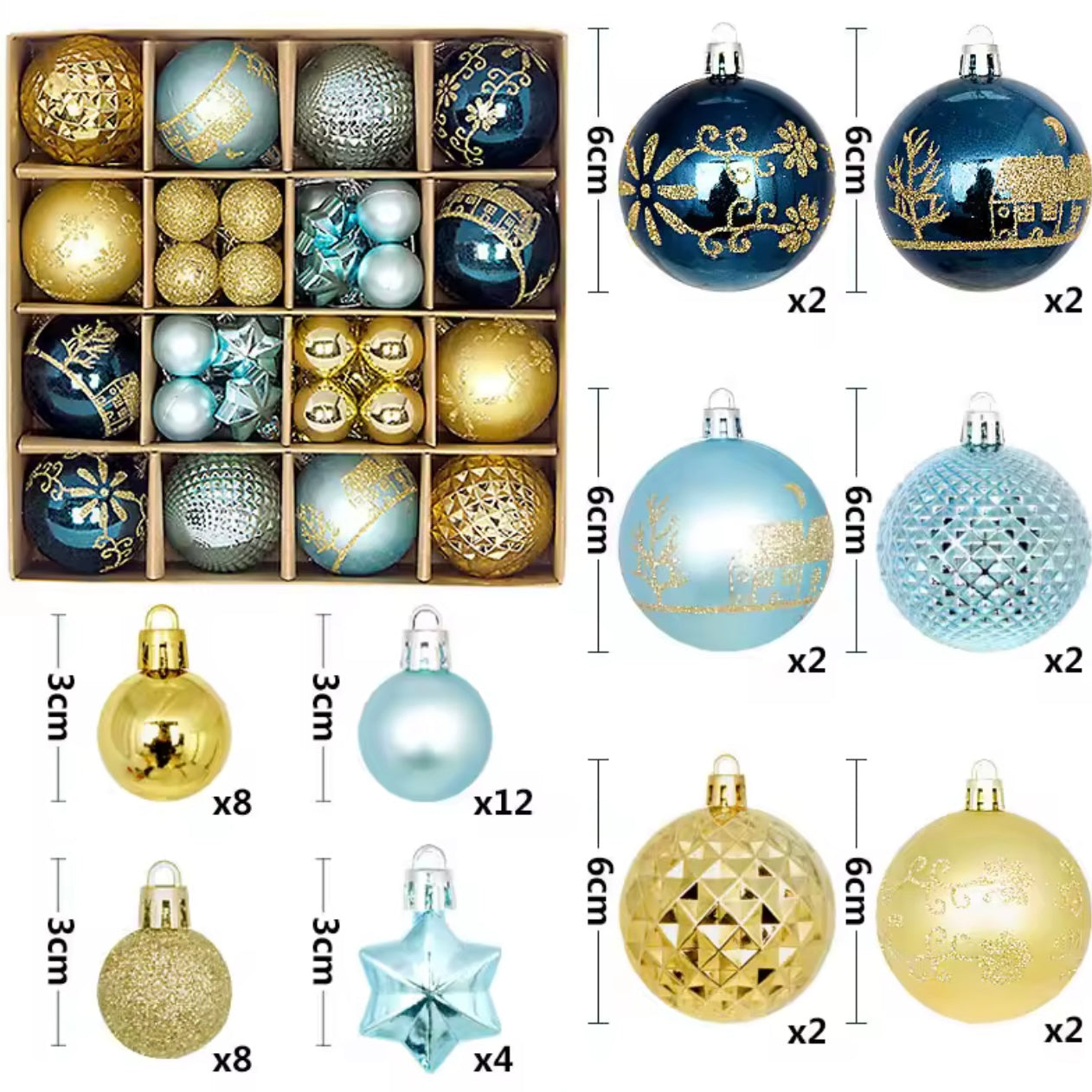 Zenora 44pcs Christmas Ball Hanging Ornaments