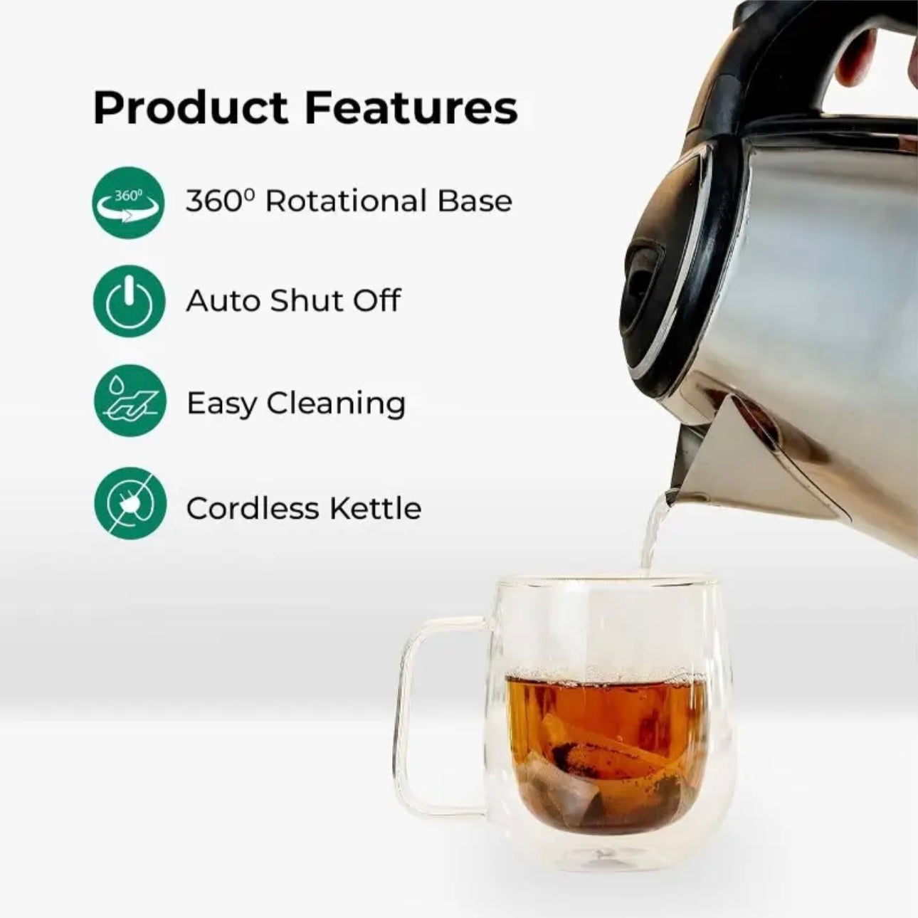 Zenora 2L Stainless Steel Cordless Kettle