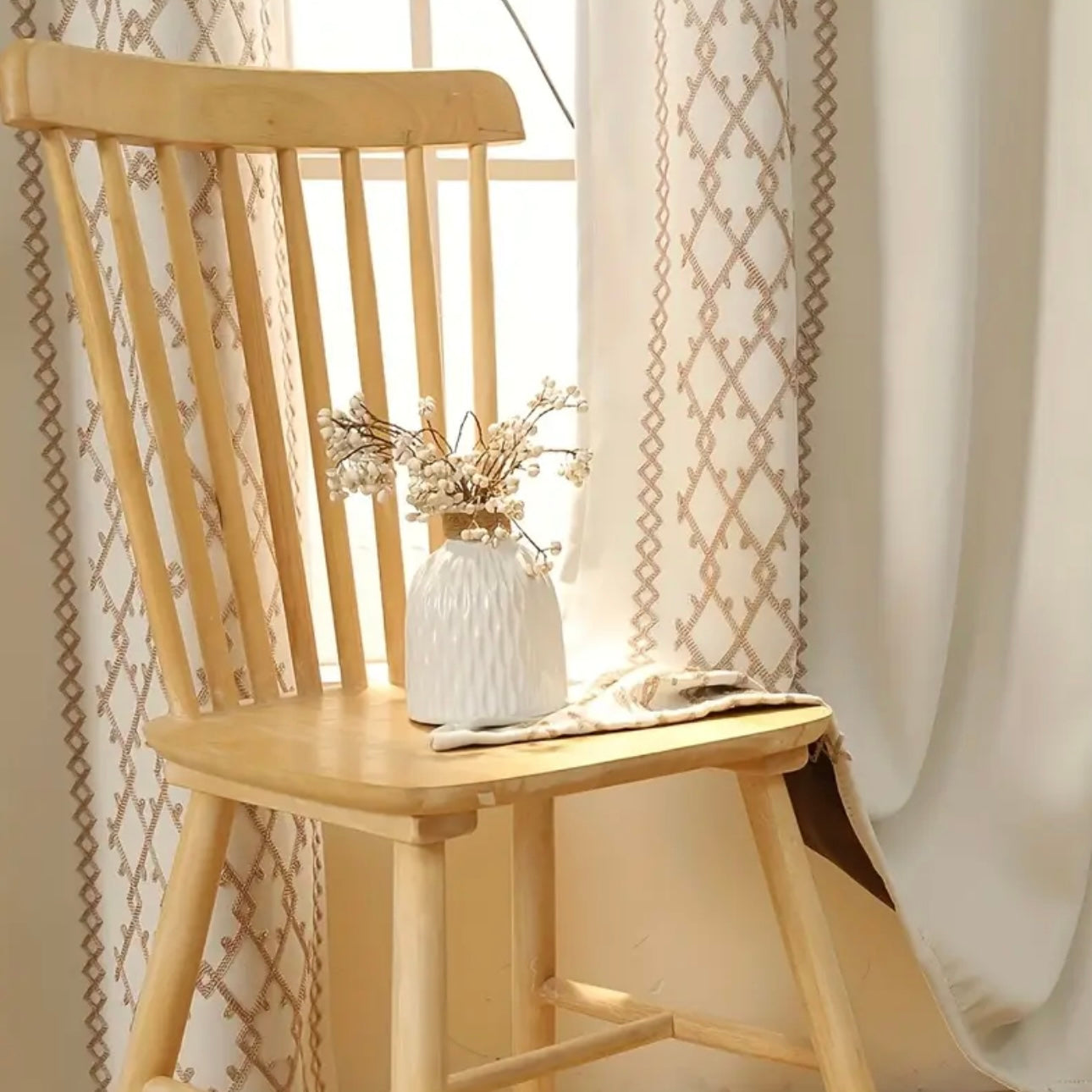 Zenora Luxury Double Rhombus Embroidered Blackout Curtain Set