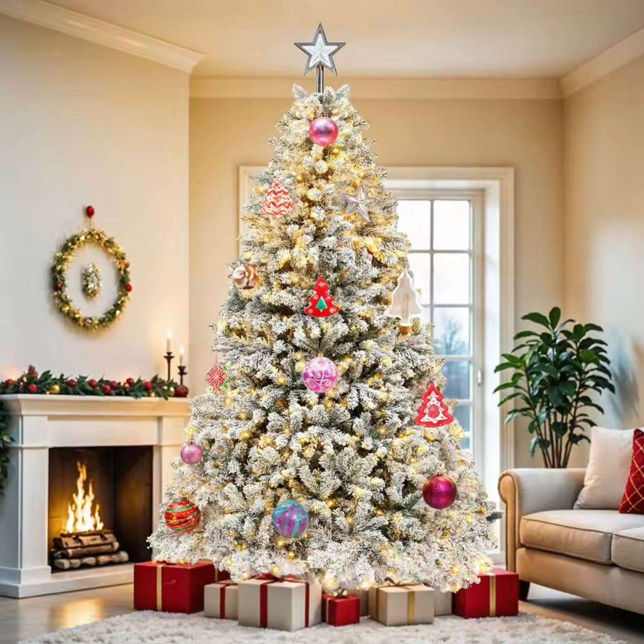 Zenora 6FT Pre-Lit Snow Flocked Artificial Christmas Tree
