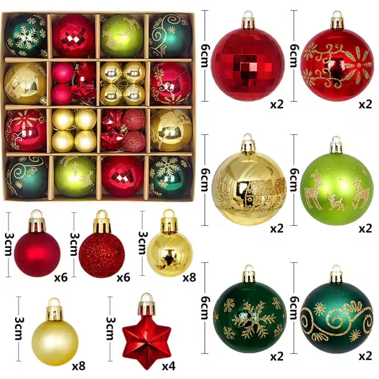 Zenora 44pcs Christmas Ball Hanging Ornaments