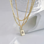 Noir 3pcs Twisted Water Wave & Square Pendant Necklace Set for Women