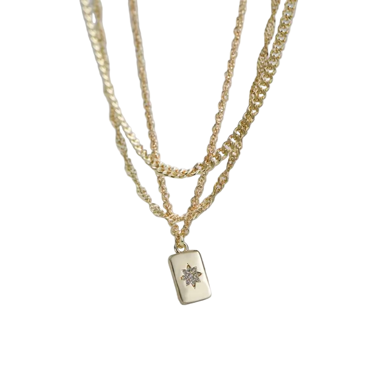 Noir 3pcs Twisted Water Wave & Square Pendant Necklace Set for Women