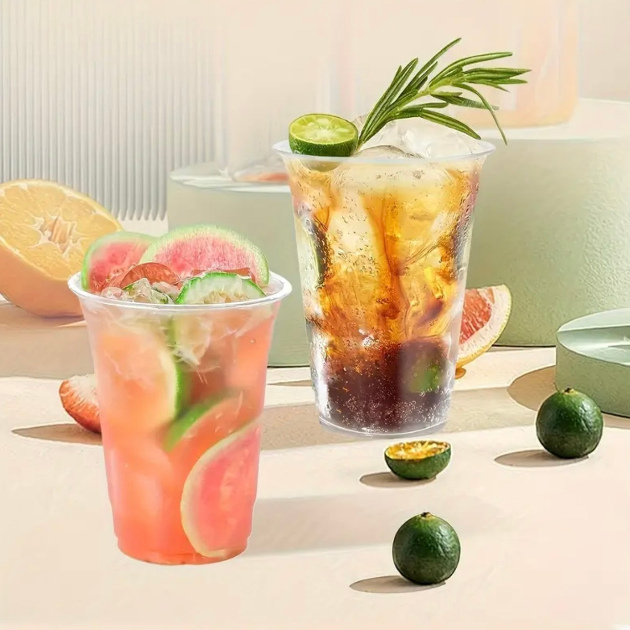 Zenora 400ml Clear Plastic Reusable Drinkware Set – 100 Straws, 50 Cups & 50 Flat Lids