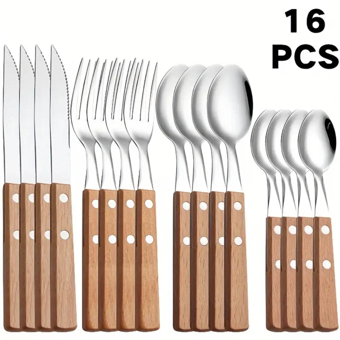 Kurohana Cutlery Set — 8/16/24-Piece Stainless Steel Tableware with Solid Wood Handles