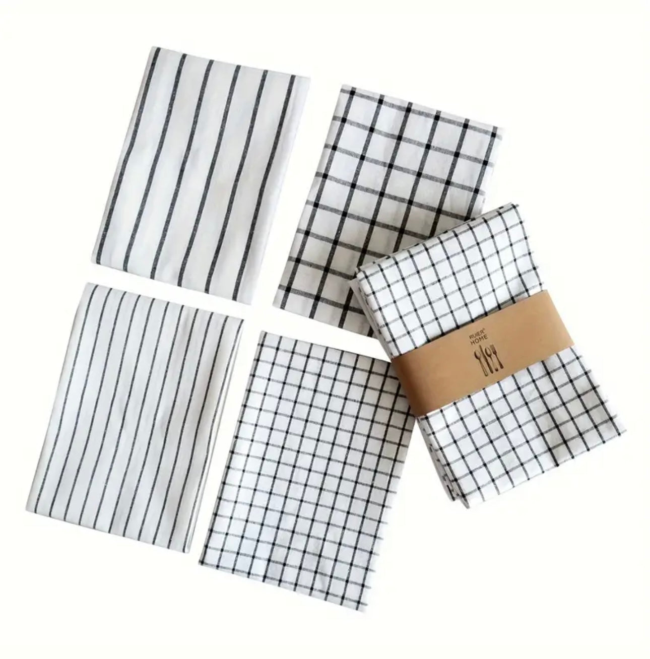 Zenora 4-Piece Black & White Striped Kitchen Towel Set