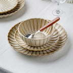 Zenora 12pcs Japanese Floral Embossed Ceramic Dinnerware Set