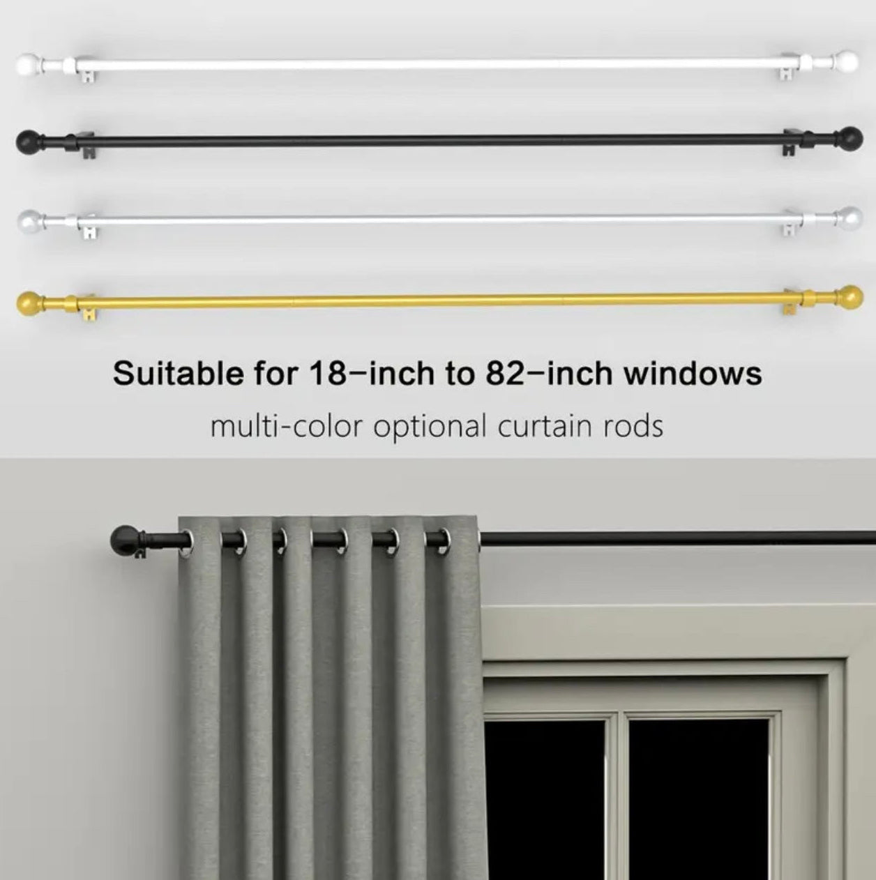Zenora Adjustable Curtain Rod Bracket Set with Decorative Small Ball Finials