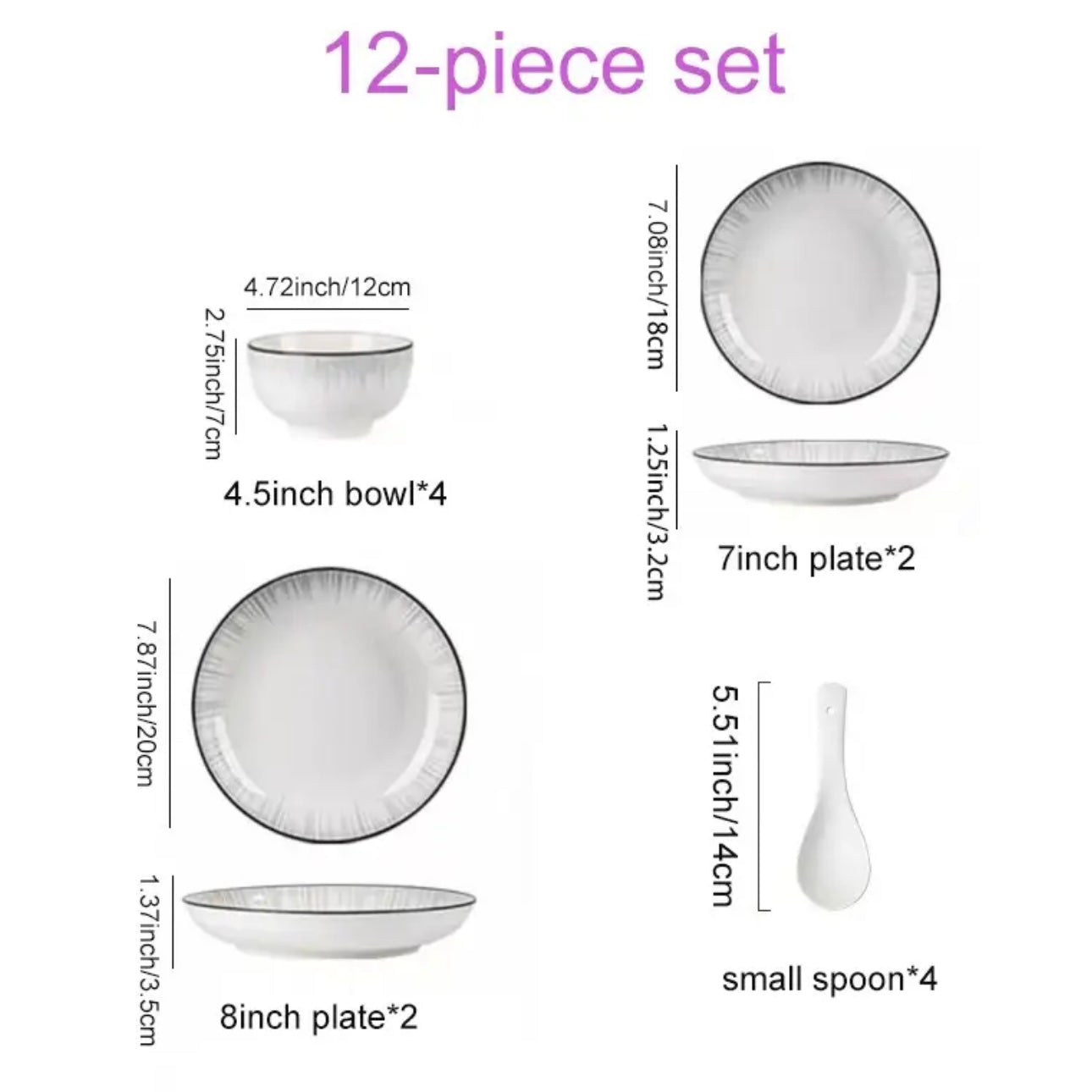 Zenora 12-Piece Black & White Ceramic Dinnerware Set
