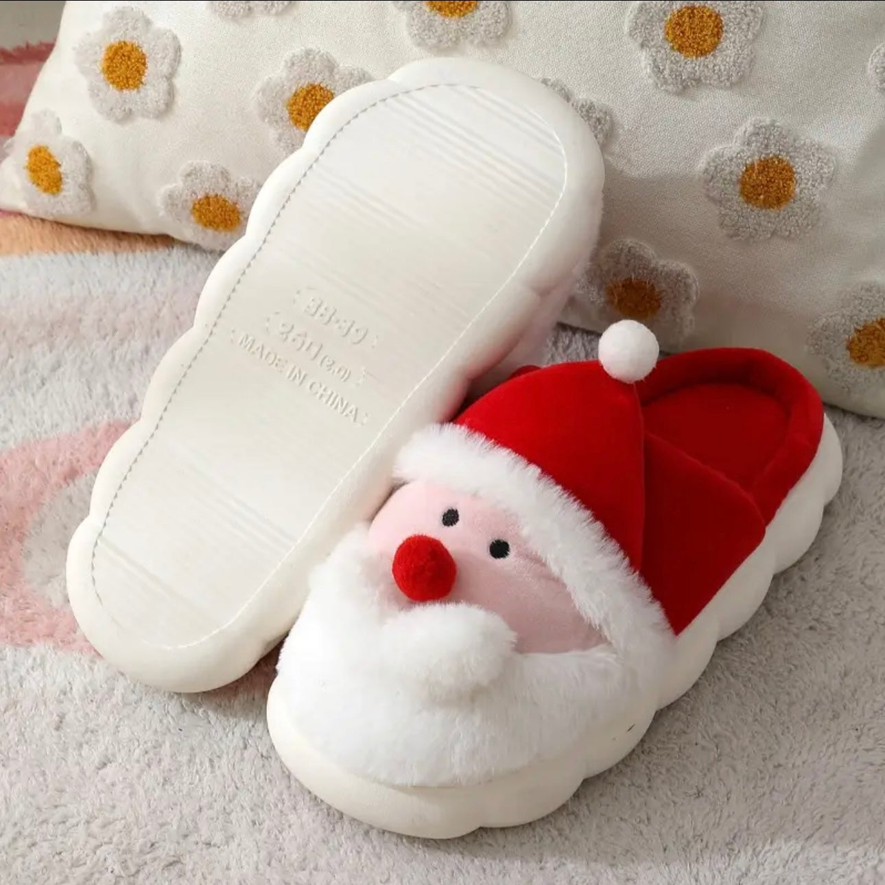 Zenora Merry Christmas Santa Claus Plush Slippers