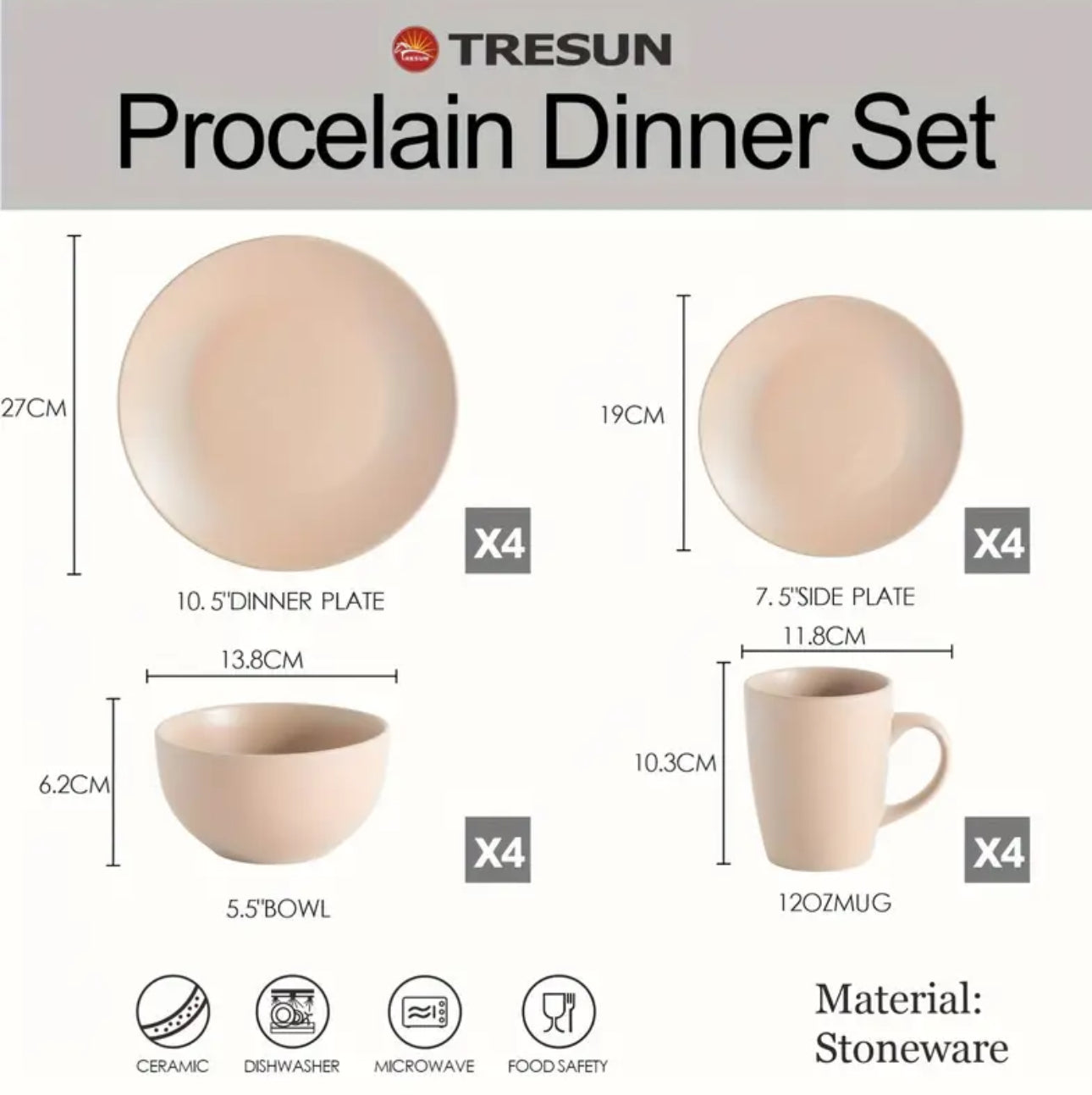 Zenora 16pcs Luxury Ceramic Dinnerware Set