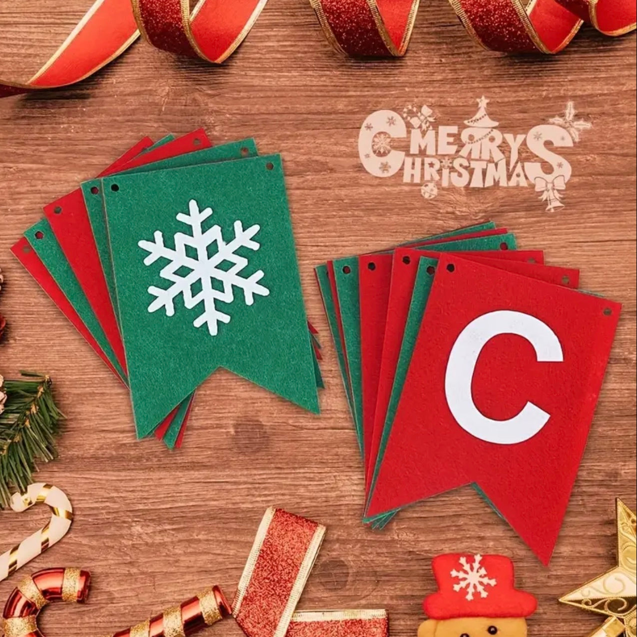 Zenora Festive Red Felt Merry Christmas Banner