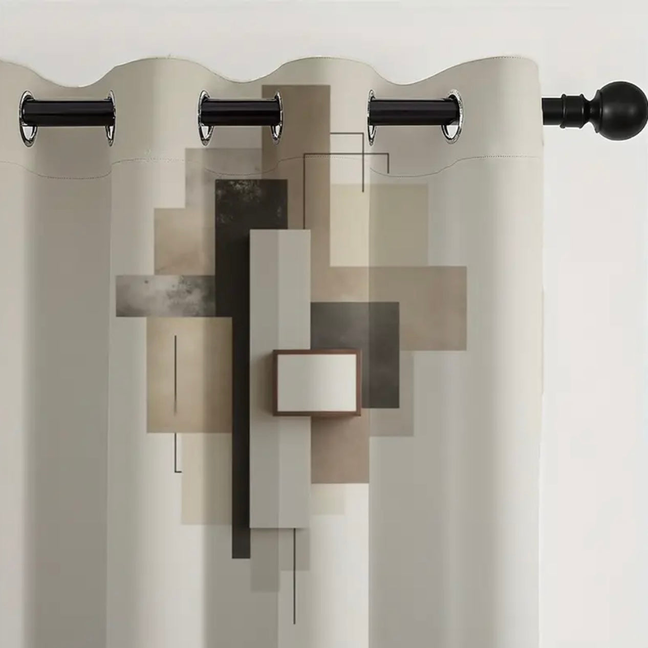 Zenora 2D Flat Abstract Geometric Velvet-Feel Curtain Set