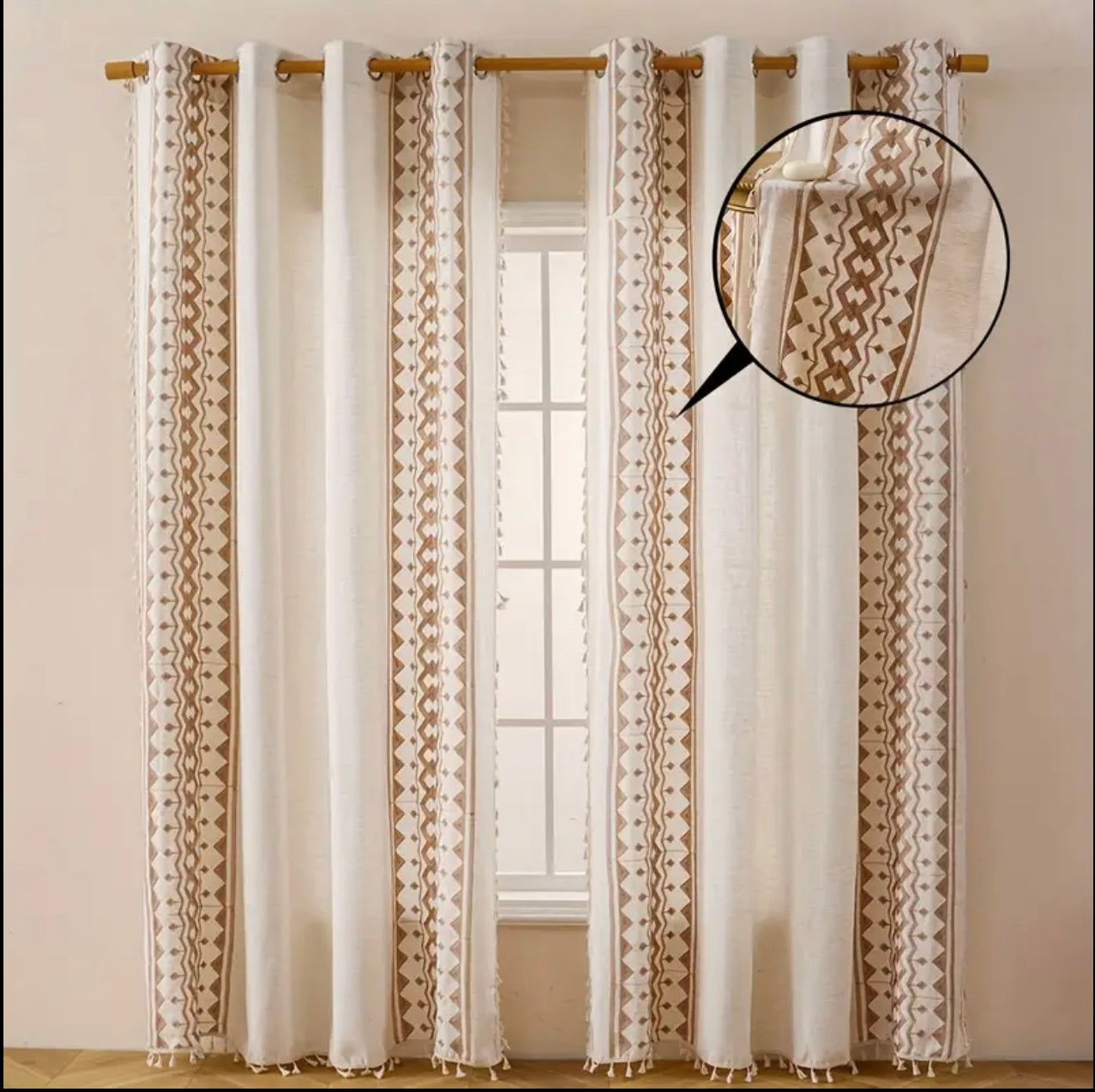Zenora Bohemian Linen Semi-Sheer Tassel Curtain Pane