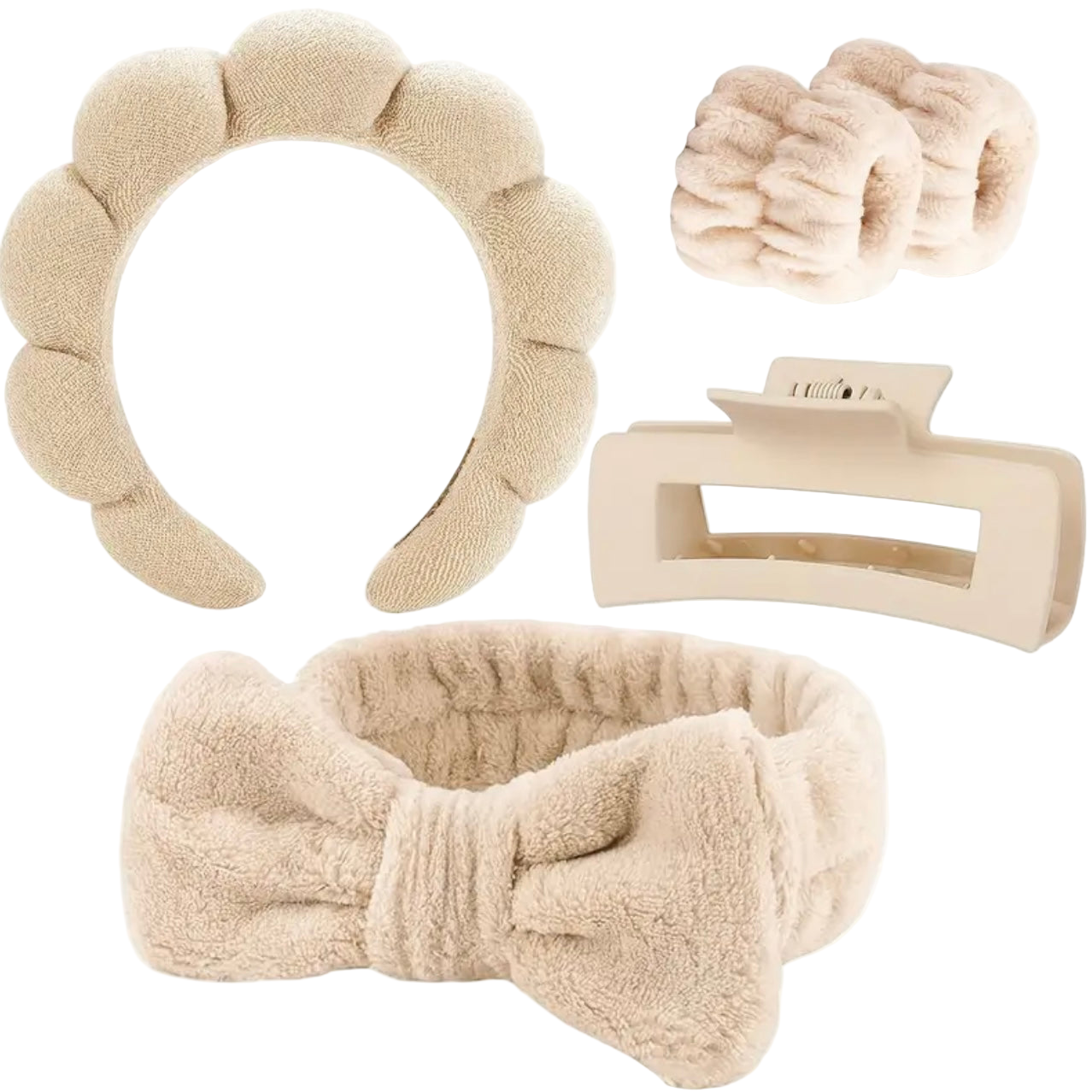 Zenora 5pcs Spa Headband & Wristband Set with Hair Claw Clips