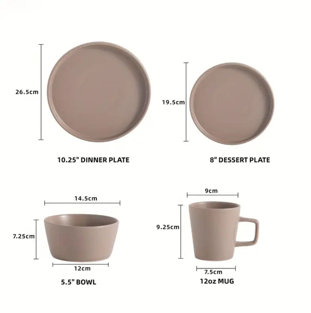 Zenora 16pcs Nordic Vintage Cream & Matte Brown Dinnerware Set