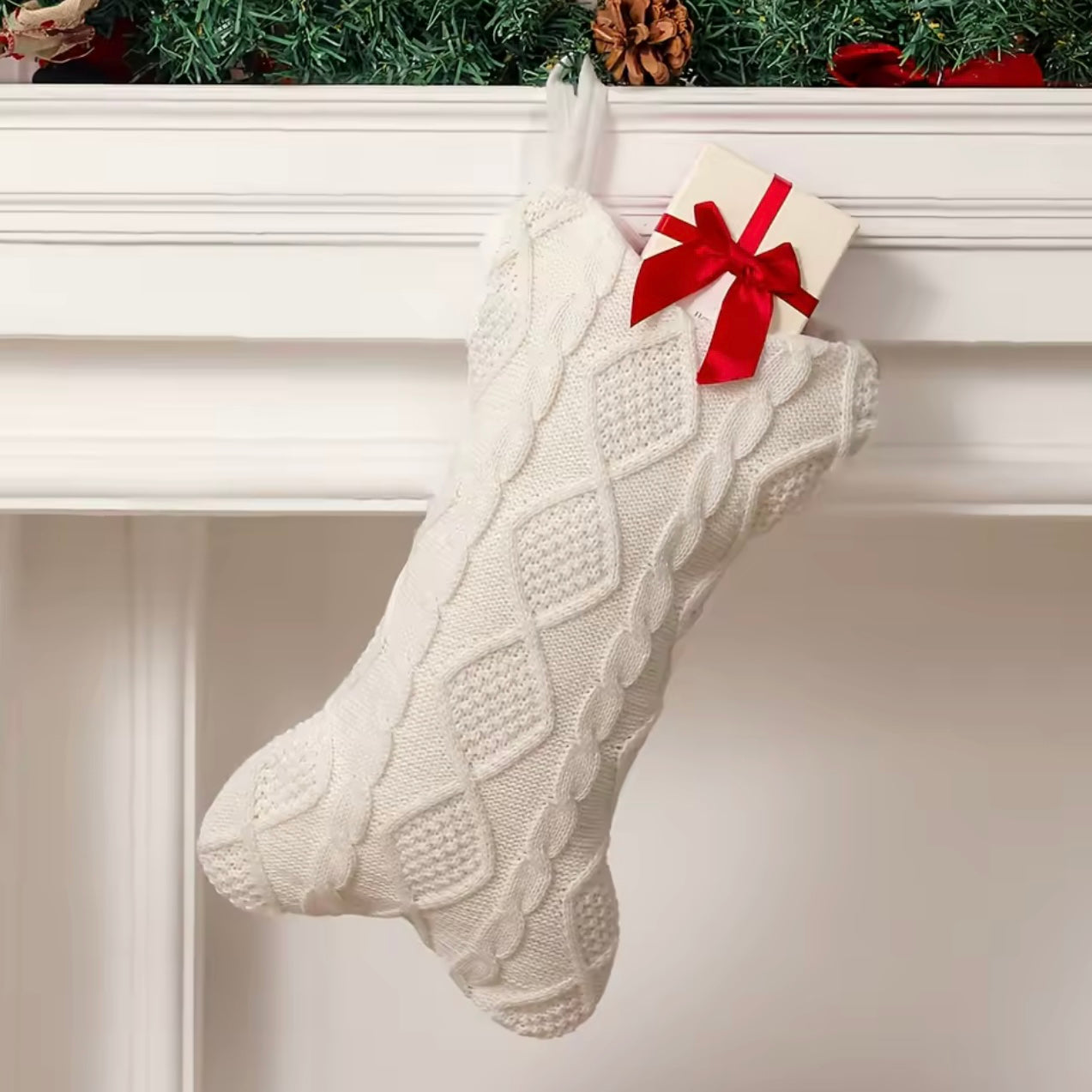 Zenora Knit White Bone-Shaped Dog Christmas Stocking