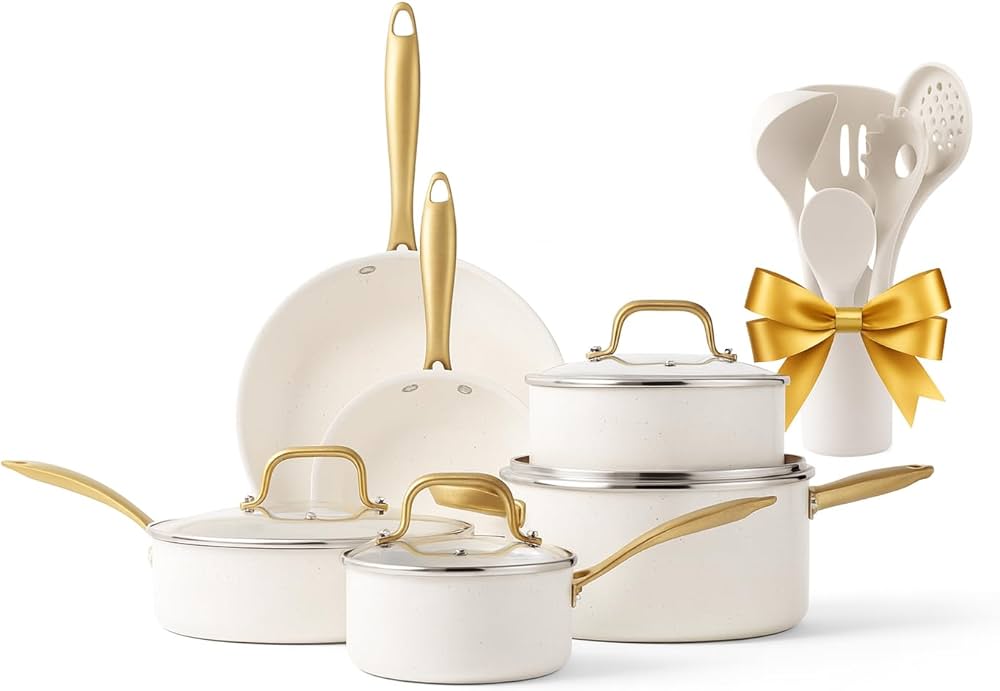 Zenora Aurelia Jewel 7-Piece Non-Stick Cookware Set with Gold Handles