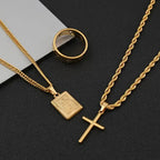 3pcs Men’s Heavy-Duty Interlocking Link Necklace & Ring Set