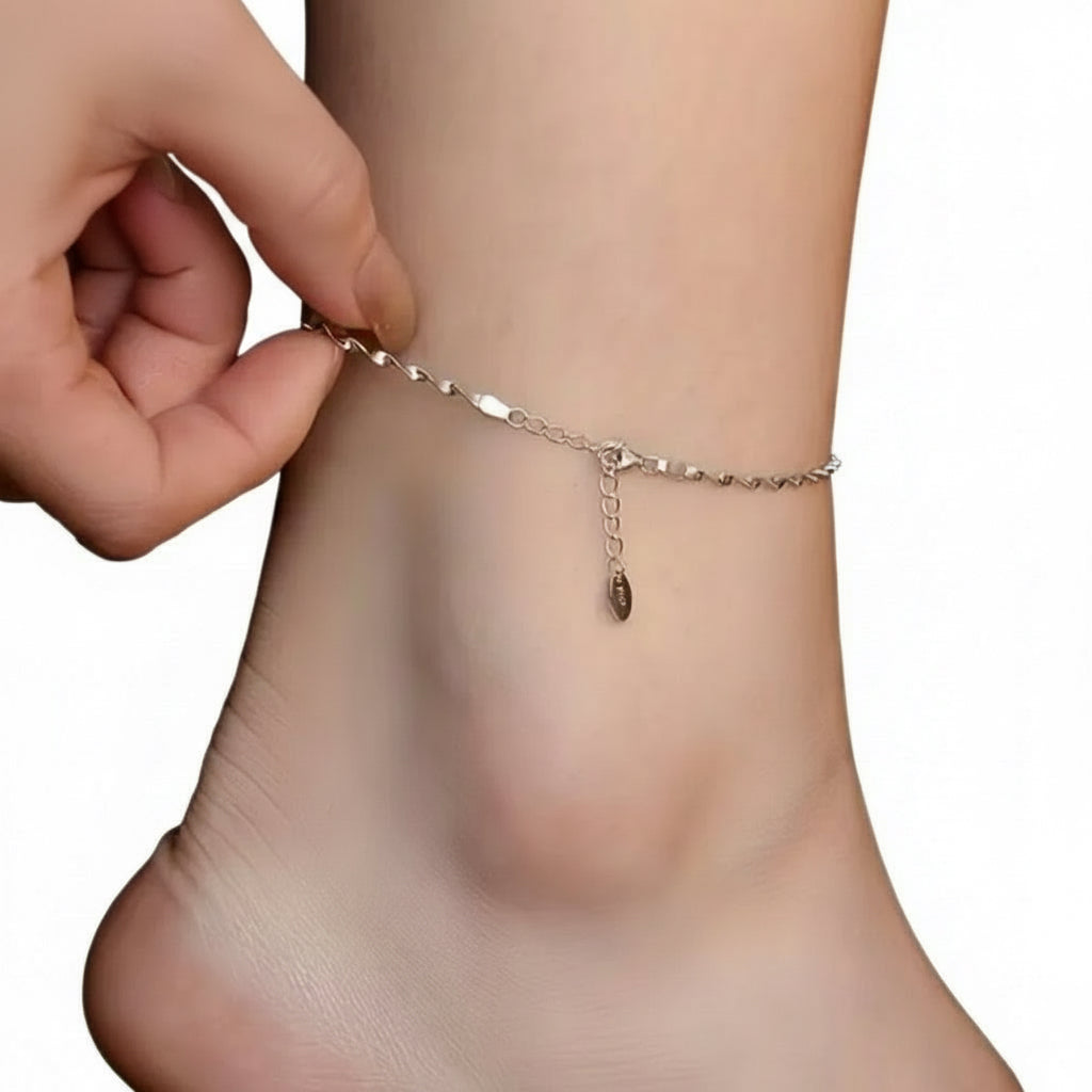 925 Silver & 14K Gold Snake Bone Anklet