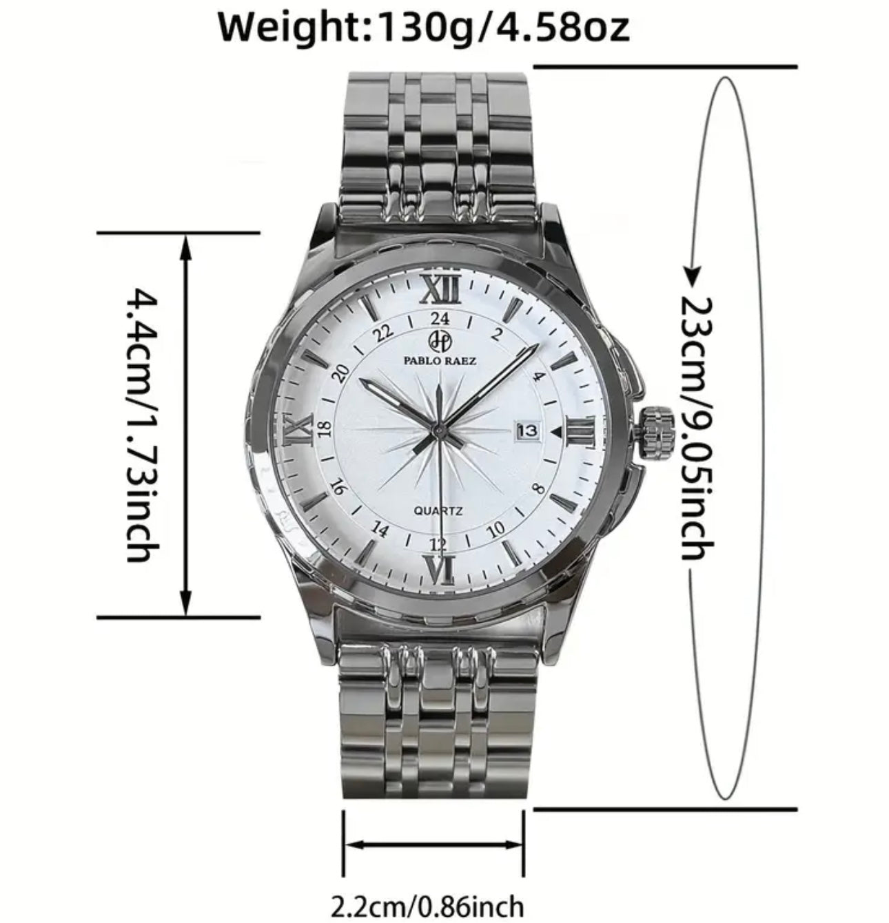 Pablo Raez Luxurious Men’s Silver Stainless Steel Quartz Watch