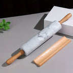 Zenora Marble Rolling Pin with Wooden Handles & Base