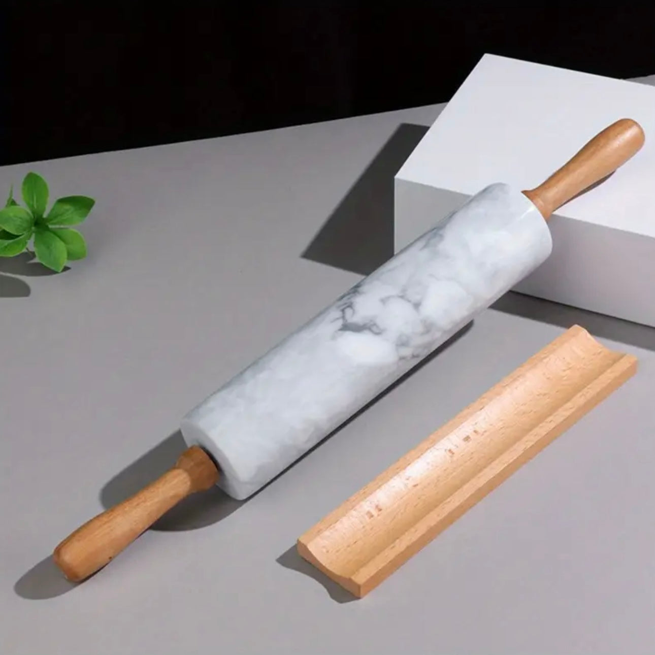 Zenora Marble Rolling Pin with Wooden Handles & Base