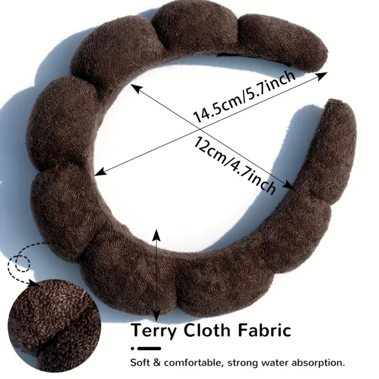 Zenora 5pcs Spa Headband & Wristband Set with Hair Claw Clips