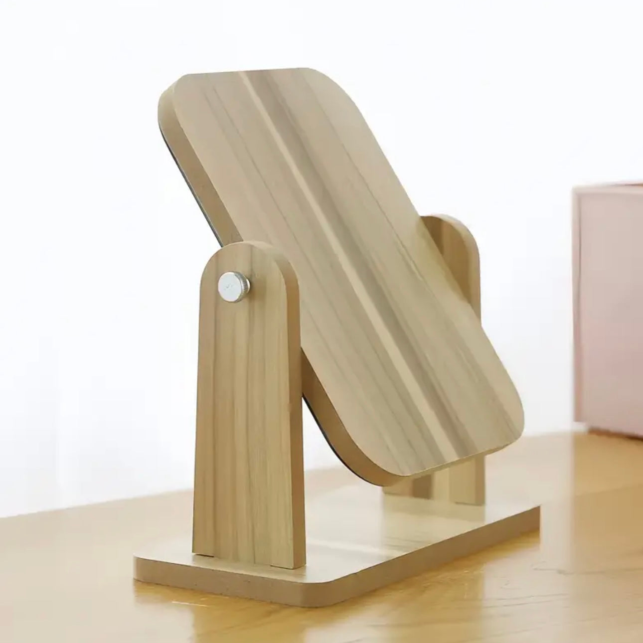 Zenora 360° Rotating HD Makeup Mirror with Woodgrain Finish