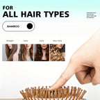 Zenora 4pcs Natural Bamboo Hair Brush & Comb Set