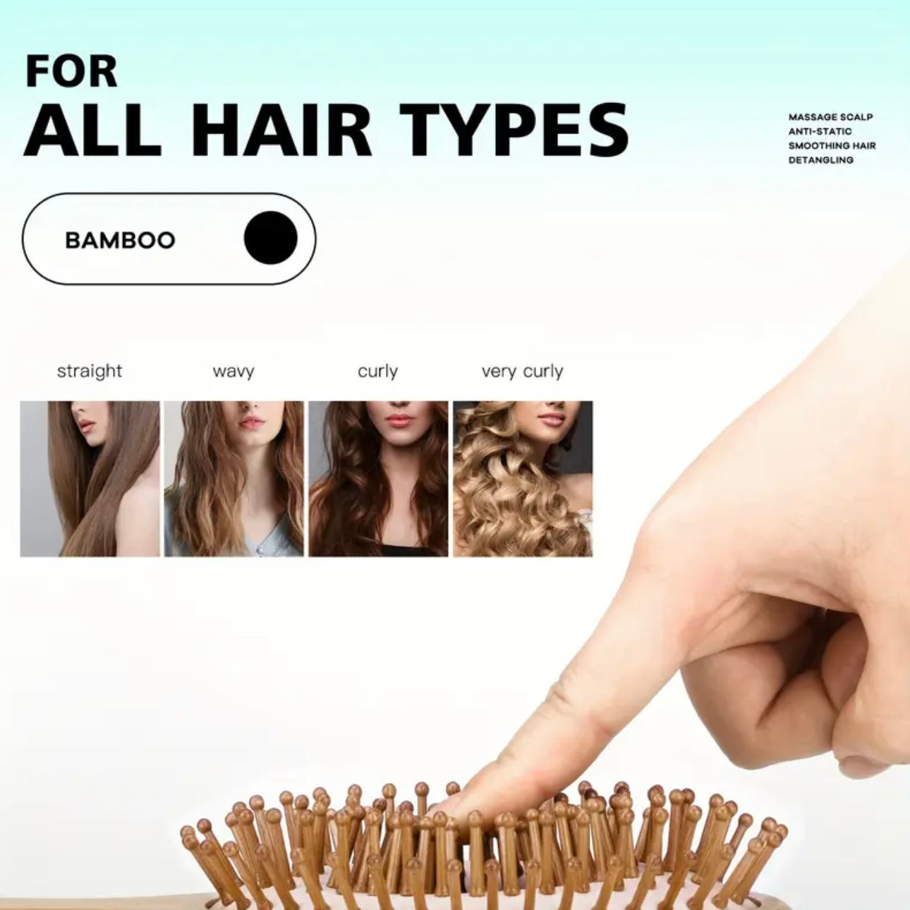 Zenora 4pcs Natural Bamboo Hair Brush & Comb Set