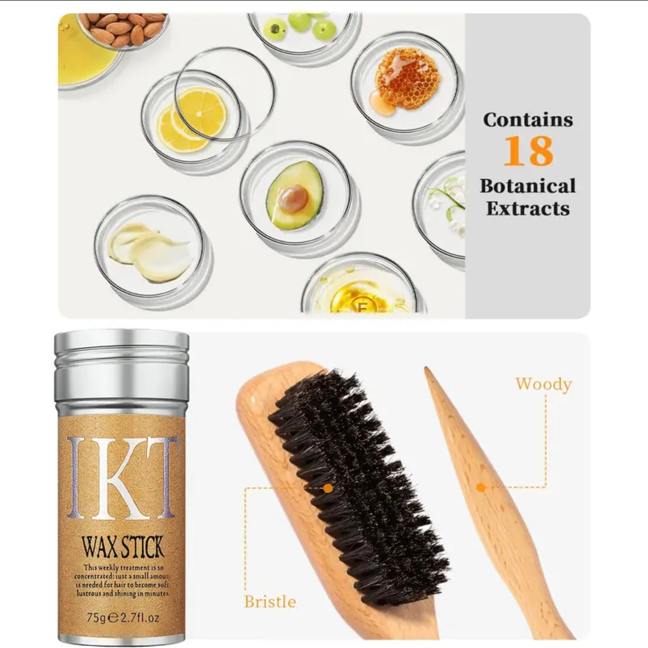 Zenora Slick Back Hair Brush & Wax Stick Set