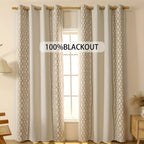 Zenora Luxury Double Rhombus Embroidered Blackout Curtain Set