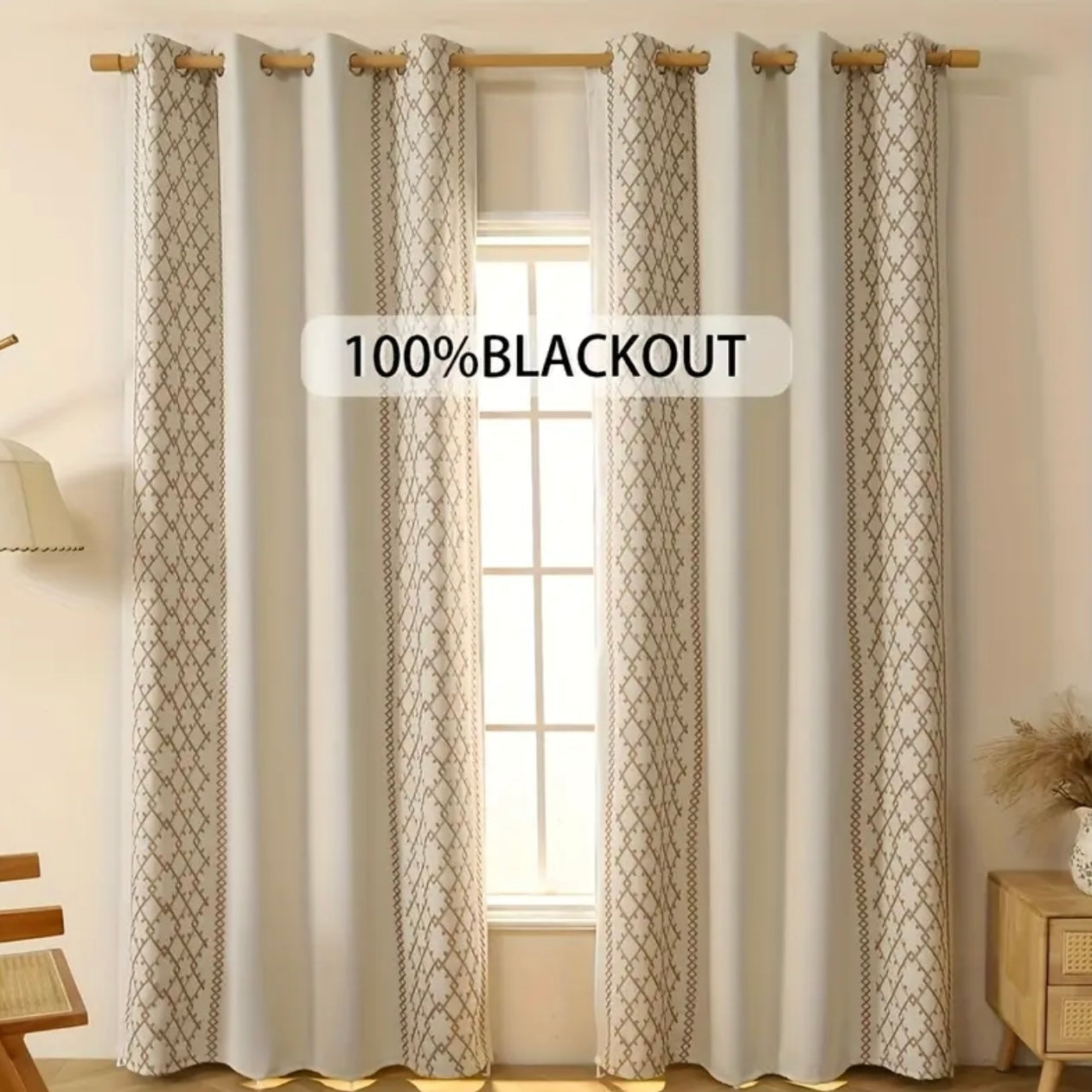 Zenora Luxury Double Rhombus Embroidered Blackout Curtain Set