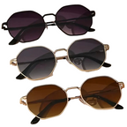 3-pair set of polygonal metal frame fashion glasses