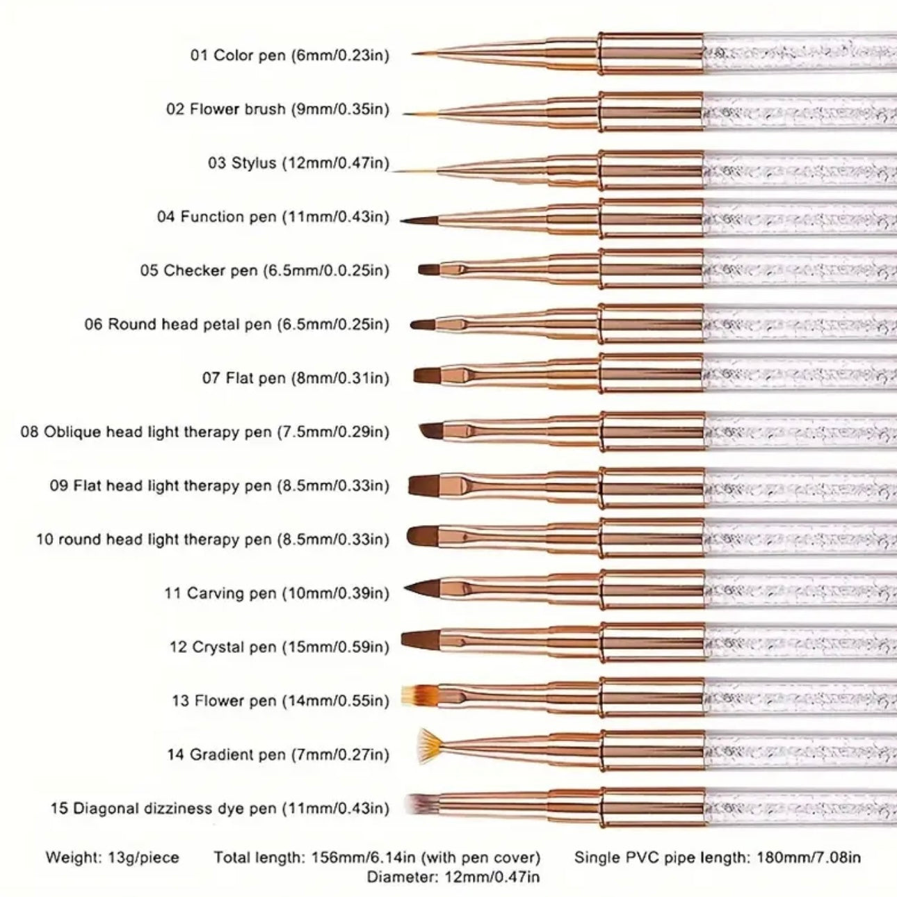 Zenora 15-Piece Professional Nail Art Brush Set