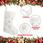 Zenora Set of 4 White Plush Christmas Stockings with Golden Snowflakes