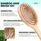 Zenora 4pcs Natural Bamboo Hair Brush & Comb Set