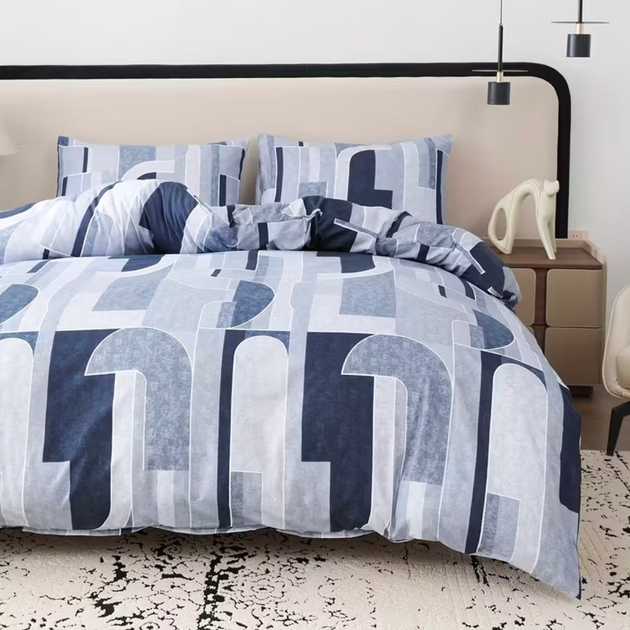 Zenora 3-Piece Carlo Deep Blue Letter Print Comforter Cover Set
