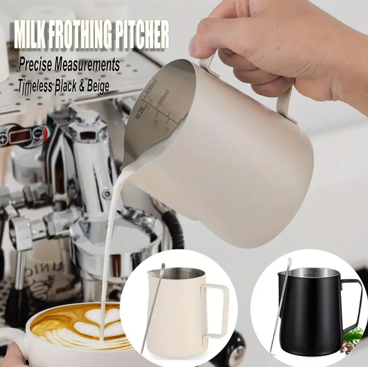 Zenora Stainless Steel Milk Frothing Pitcher Set