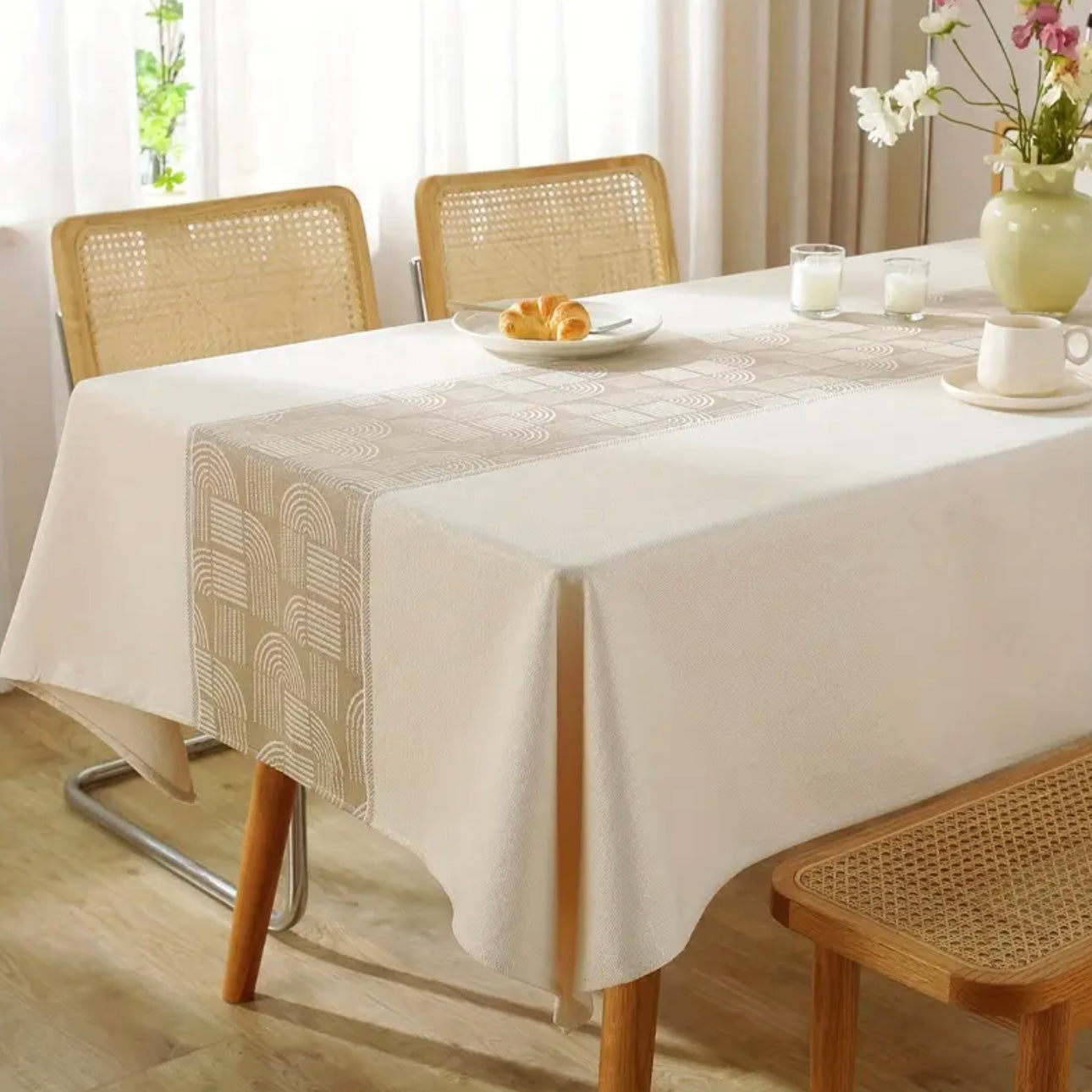 Zenora Minimalist Striped Beige Coffee Table Cover