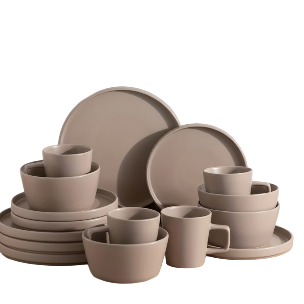 Zenora 16pcs Nordic Vintage Cream & Matte Brown Dinnerware Set