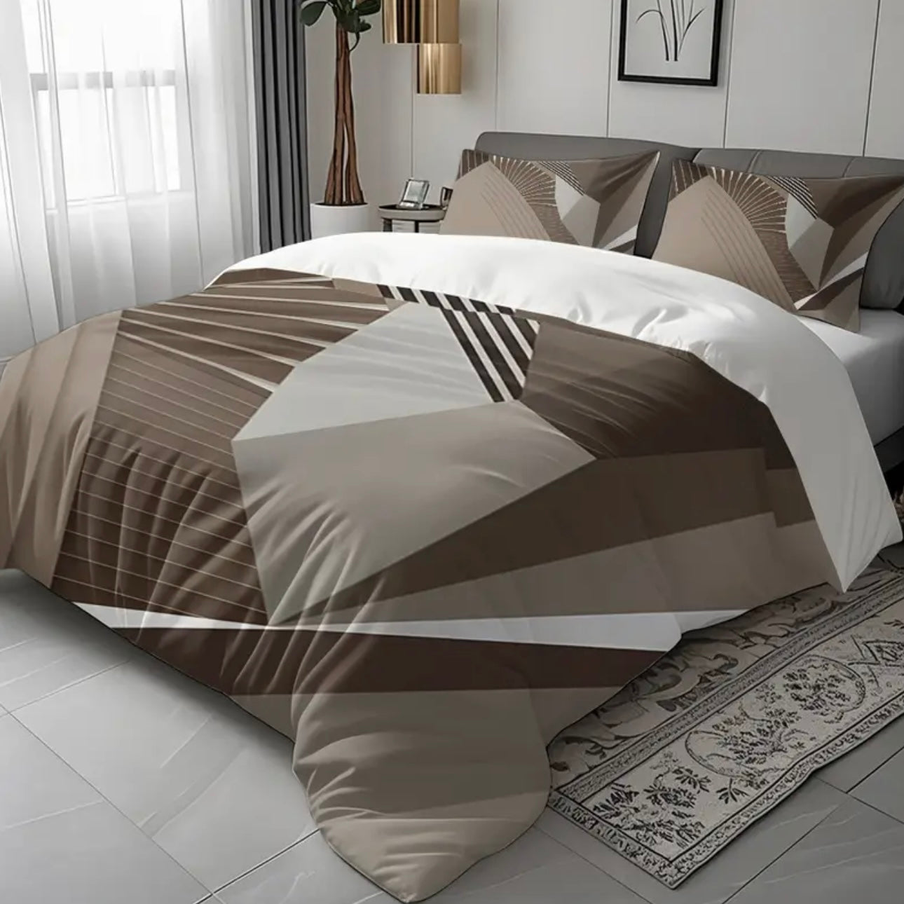 Zenora 2/3-Piece Retro Minimalist Brown Stripe Bedding Set