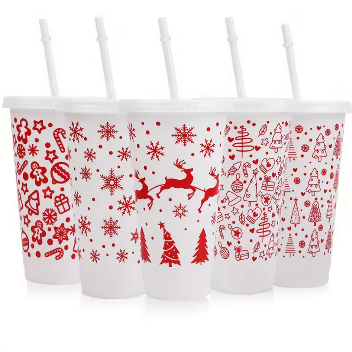 Zenora 5-Piece Reusable Christmas Coffee Cup Set with Lids